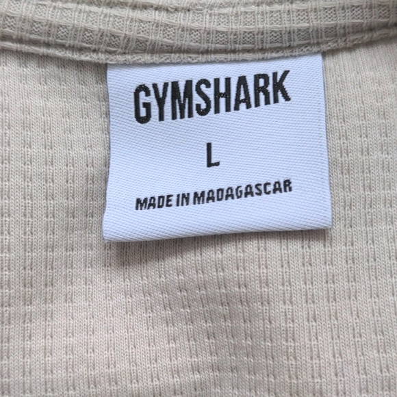 GYMSTARK | Waffle Knit Shirt Notch Neck Long Sleeve, Beige, Womens L - Picture 7 of 12
